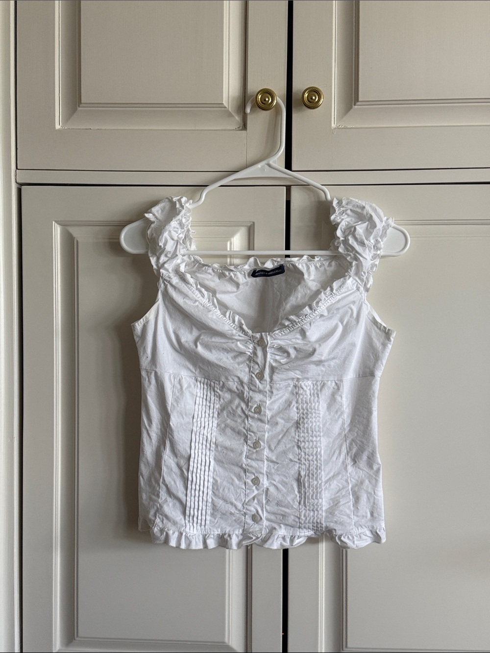 Brandy Melville White Ruffle-Detail Button Front Camisole